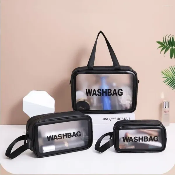 Sacs de rangement Transparent trois pièces costume dames maquillage sac de lavage grande capacité Portable voyage givré cosmétique suspendu