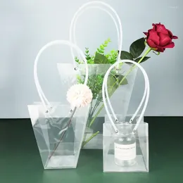 Opbergzakken Transparante trapeziumvormige handtas PVC kunststof Waterdichte handgeschenk Draagbare tas PP bloemenwinkelboeketverpakking