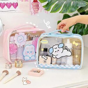 Bolsas de almacenamiento Bolsa Cosmética Transparente PVC Mujeres Paper Cartoon Maquillaje de belleza Organizador de viajes Baño Tailety Lave