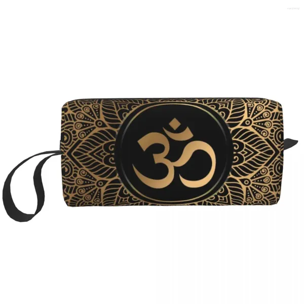 Sacs de rangement Travel Golden Om Mandala Toitrage Sac portable Henna Aum Organisateur de maquillage cosmétique pour femmes Boîte de kit Dopp Beauty