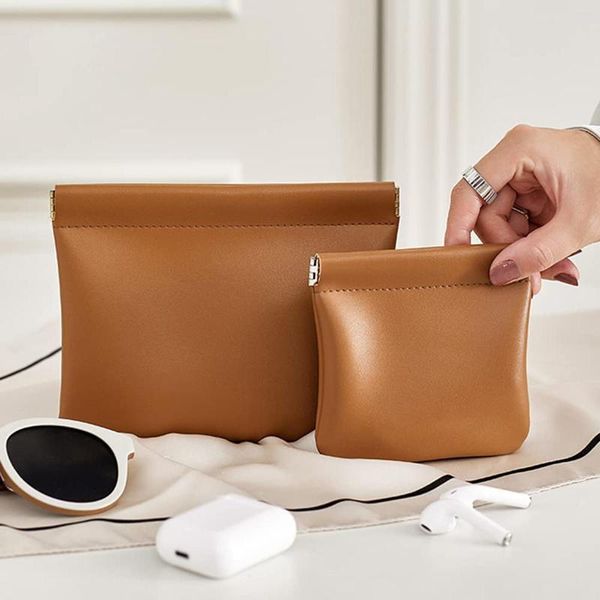 Sacs de rangement Voyage En Cuir Squeeze Pouch Écouteurs Poche Pratique Maquillage Outil Conteneur Sac Portable Pour Femmes Filles Cosmétique Organisateur