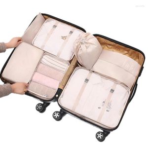 Sacs de rangement Sac à vêtements d'organisateur de voyage Sac à vêtements 7pcs Cube de grande capacité Chaussures sous-vêtements Pouche de toilette