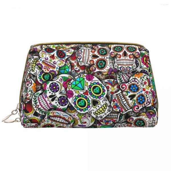 Sacs de rangement Travel Mexican Sugar Skulls Toitrage Sac mignon Jour de la mort de l'art art Organisateur cosmétique Femmes de beauté Kit Dopp Kit