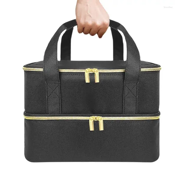 Sacs de rangement Voyage Vernis à ongles Organisateur Sac Kit Cosmétique Grand sac à main avec poignée Double couche Porte-contient 40