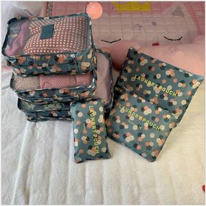 Bolsas de almacenamiento Cubos de embalaje de viaje 6 unids / set Moda Impermeable Gran capacidad Clasificación de ropa Organizar bolsa Bolsas de equipaje en movimiento Almacenamiento Storag