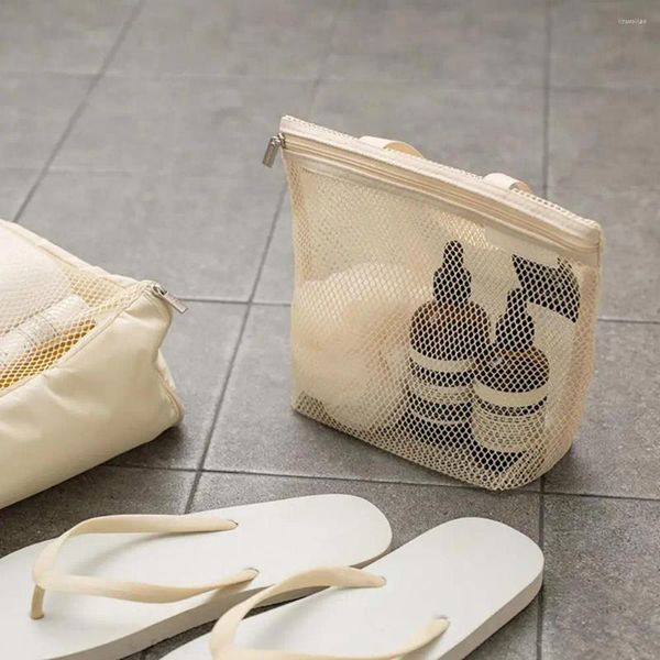 Bolsas de almacenamiento Organizador de tocador de viaje Bolsa de malla duradera con manija portátil para maquillaje de ducha de secado rápido