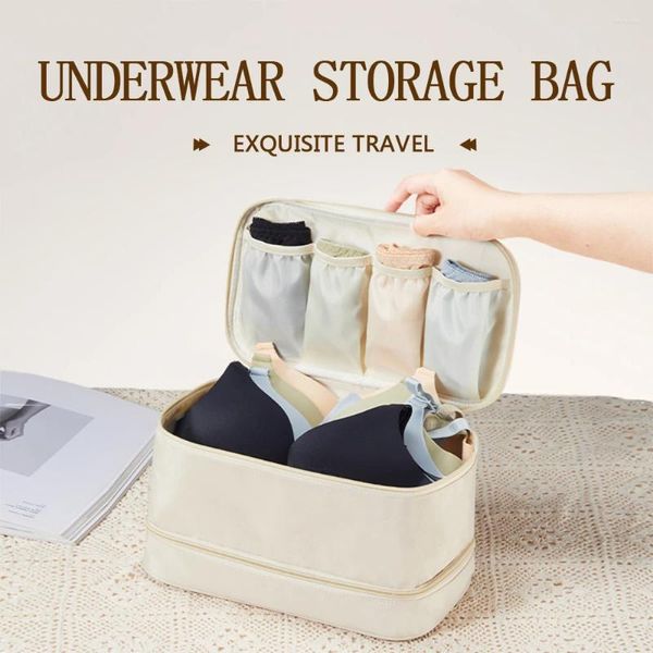 Sacs de rangement sous-vêtements de voyage, sac de rangement, emballage Double couche, soutien-gorge Cube, imperméable, Lingerie, chaussettes, produits de toilette cosmétiques