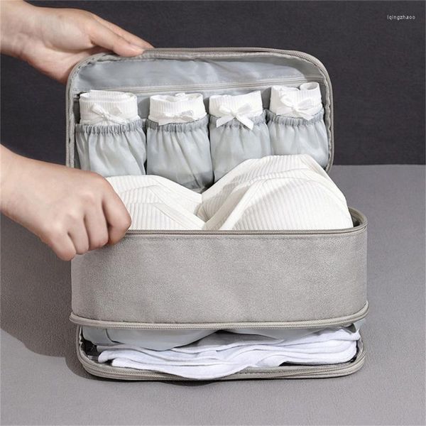 Sacs de rangement Voyage Sous-vêtements Organisateur Soutien-gorge Emballage Chaussettes Sac Multicouche Cosmétiques Étanche KXRE