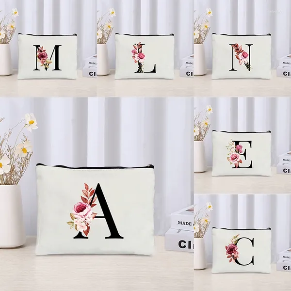 Sacs de rangement Lettres à la mode sac cosmétique de luxe Mariage Bridesmaid Gifts Handsbag Eco Canvas pour femmes