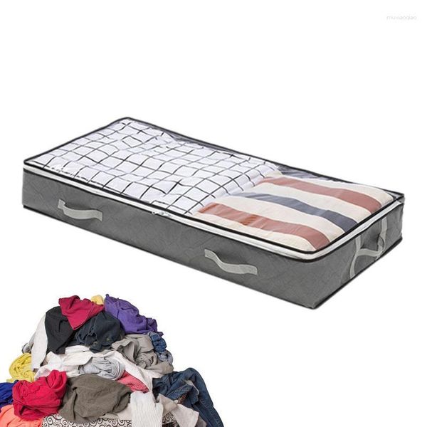 Sacs de rangement sous les bacs de lit 80l conteneur en tissu avec fenêtre transparente couvertures vêtements édredons sac