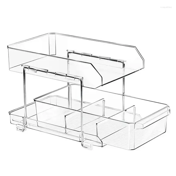 Sacs de rangement sous lavabo pour la salle de bain Tire de l'organisateur étagère avec tiroirs 2 niveaux Clear Organisation et boîte