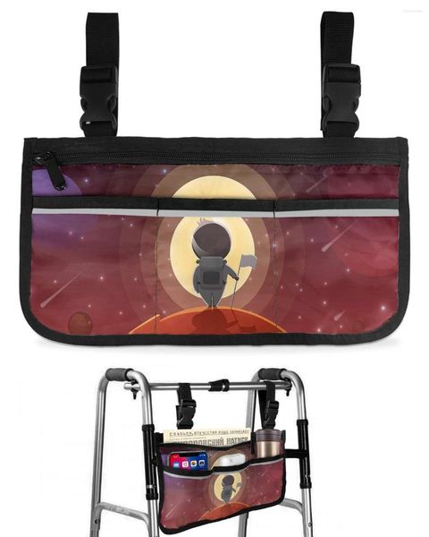 Sacs de rangement Univers Space Cartoon Planet Sac pour fauteuil roulant Accoudoir latéral Scooter électrique Pochette pour cadre de marche