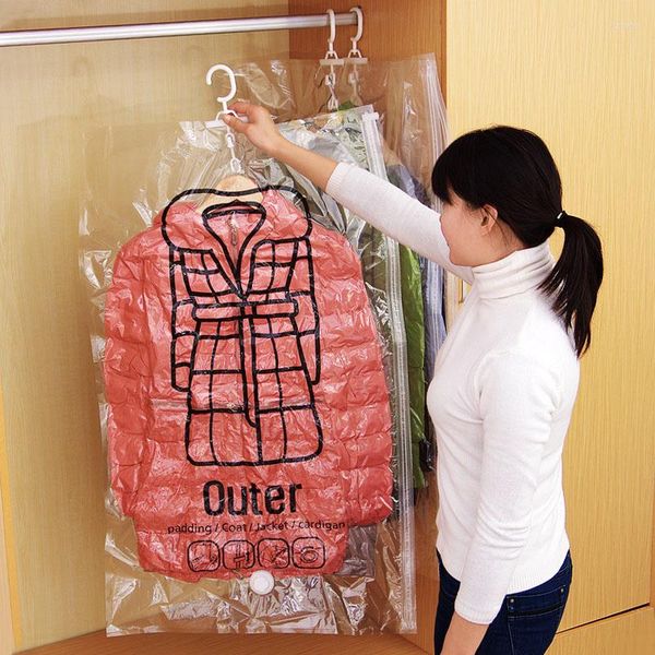 Sacs de rangement sous vide pour vêtements, pliables, permettant de gagner de l'espace, organisateur de Compression, sacs scellés avec cintre