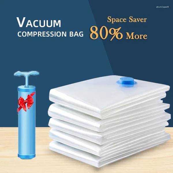 Bolsas de almacenamiento Save Space Saver 80% más Organizador de compresión con bomba manual de viaje para ropa de manta