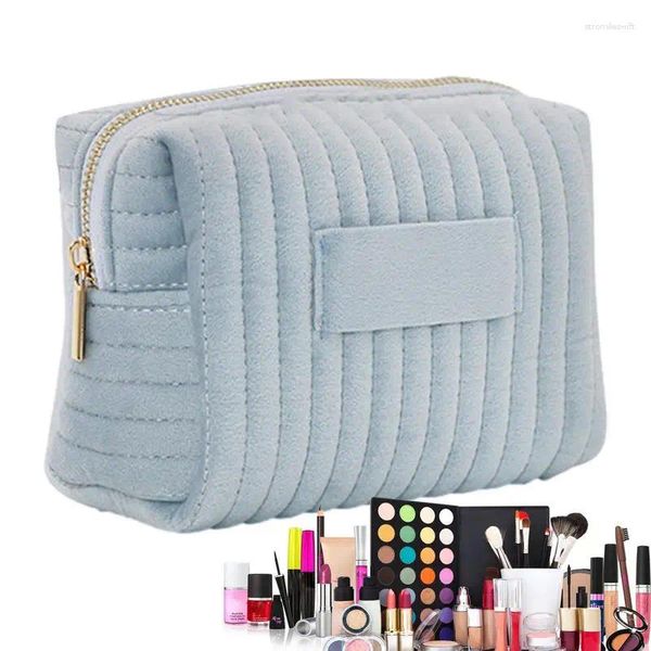 Bolsas de almacenamiento Bolsa de maquillaje de terciopelo Organizador de viaje con cremallera Bolsa de aseo para delineador de ojos Pañuelos de lápiz labial Snack Girls Teen