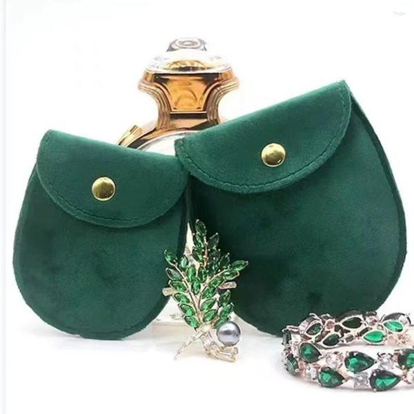 Sacs de rangement Sac à main en velours Sac à pression Bague Boucles d'oreilles Collier Emballage de bijoux double face (grand vert foncé) Petit emballage décoratif