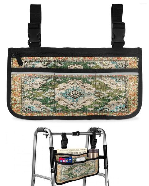 Sacs de rangement Vintage Bohême Sac de fauteuil roulant avec poches Accoudoir latéral Scooter électrique Pochette de cadre de marche