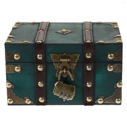 Bolsas de almacenamiento Caja de joyería vintage Baratija Retro Organizador de madera Pirata Tesoro Cofre Contenedor Dinero Alcancía