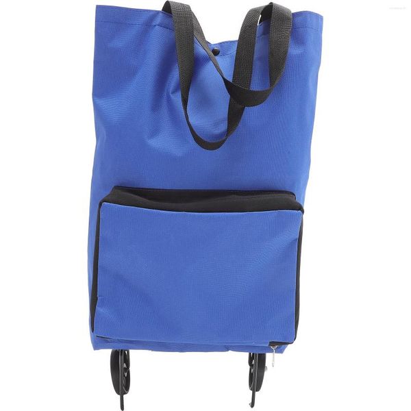 Bolsas de almacenamiento para vagón, bolsa plegable para tirar, carrito grande para compras al aire libre, barra de amarre para comestibles, rueda de 48X28X18CM, tela Oxford azul para ancianos