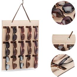 Bolsas de almacenamiento Bolsa para colgar en la pared Gafas de sol Contenedor de gafas Organizador de gafas de 15 rejillas de alta calidad