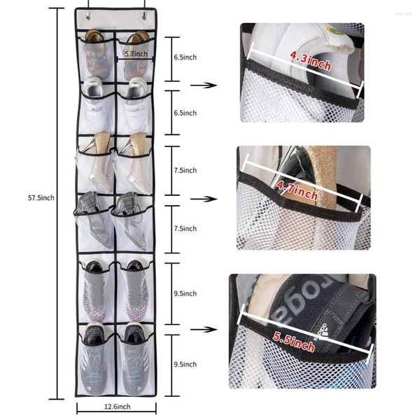 Bolsas de almacenamiento Zapatos de red montados en la pared Organizador Rack Tela no tejida Rejilla Tela blanca sobre la bolsa de la puerta Hogar