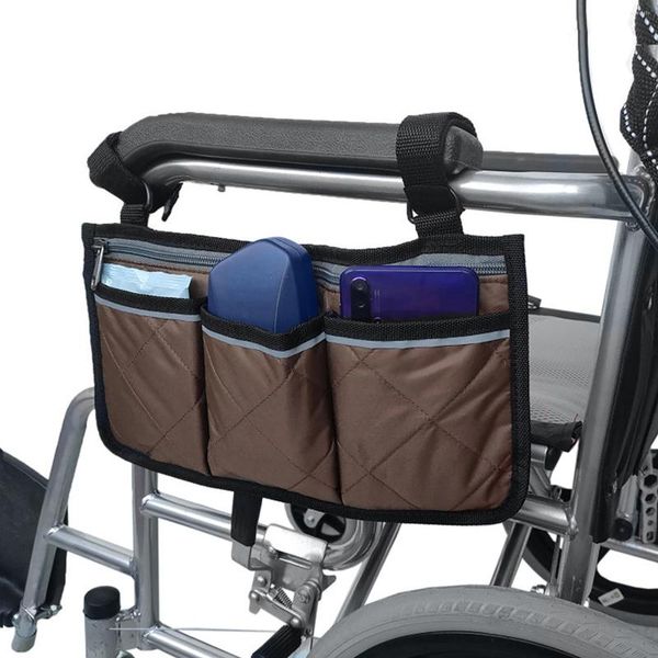 Sacs de rangement Portefeuilles Scooters Accessoires Pochette Accoudoir Fauteuil Roulant Sac Latéral Maison Avec Bande Réfléchissante Nuit Sécurité Fermeture Éclair Suspendue