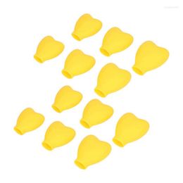 Sacs de rangement Garde-robe 12 pcs Pinceau de maquillage Couvre Forme de coeur jaune Doux Flexible Léger Silicone Protecteurs cosmétiques