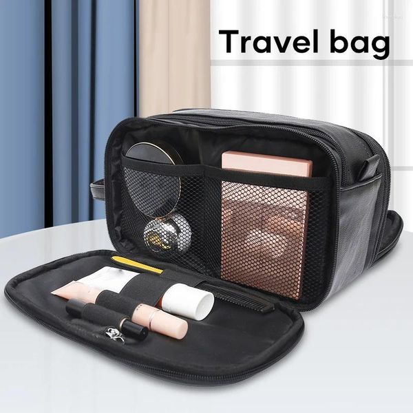 Sacs de rangement Sac de toilette en cuir résistant à l'eau pour hommes grand lavage de voyage avec kit de rasage humide de l'organisateur avant