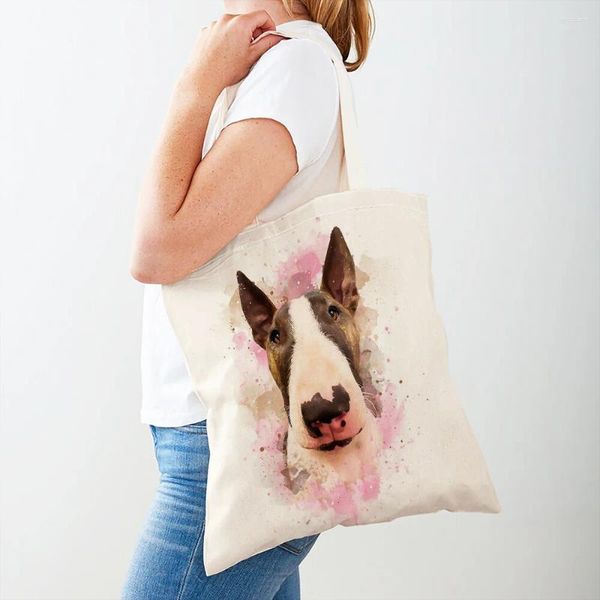 Sacs de rangement aquarelle chiens chiens cadeau shopper double imprimé femme épaule sac à main