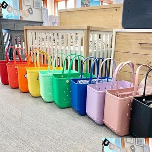 Large Waterproof Beach Tote Bag - Solid Color Bogg-Style Organizer, Summer Water Park Handbag for Women, Durable Punched Design