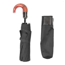 Sacs de rangement parapluie pliant imperméable Portable de vent automatique Portable à 3 côtes Imitation Imitation Poignée en bois pour extérieur