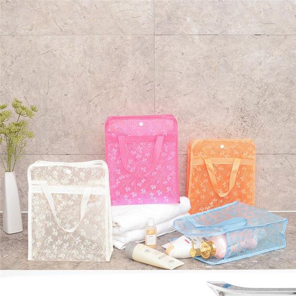 Bolsas de almacenamiento Bolsa de cosméticos de PVC impermeable Mujeres Organizador transparente Maquillaje Sujetador Ropa interior Compresión Viaje Champú Bolsa de baño