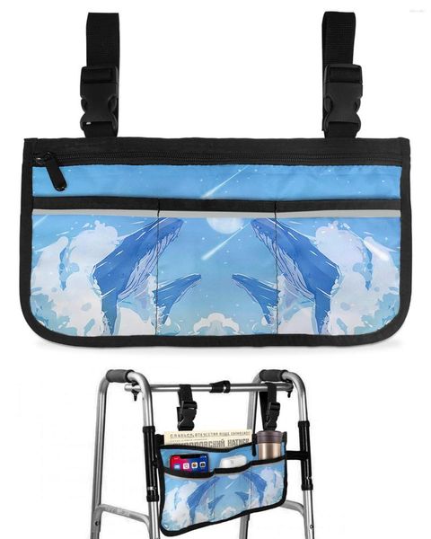 Sacs de rangement baleine bleu ciel météore étoile nuage sac de fauteuil roulant avec poches accoudoir côté scooter électrique pochette de cadre de marche