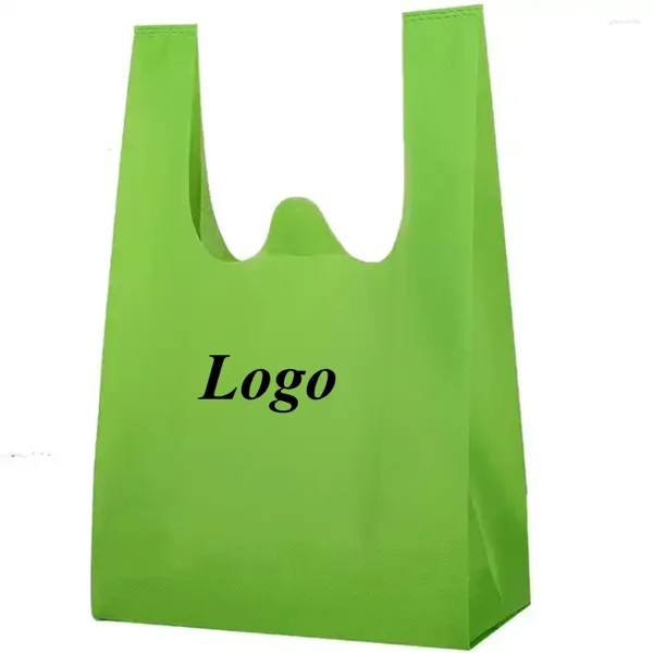 Sacs de rangement en gros de 1000pcs / lot Sac de gilet non tissé recyclable de haute qualité personnalisé pour l'emballage d'épicerie avec votre logo