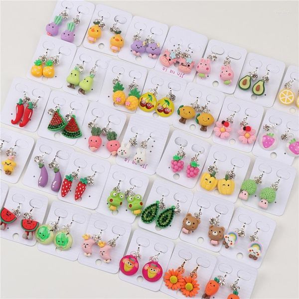 Sacs de rangement en gros Lot en vrac 50 paires/lot enfant Clip sur boucles d'oreilles pour filles Animal fruits mélange Style enfant bijoux