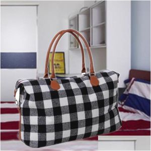 Sacs De Stockage En Gros Vérifier Sac À Main Rouge Noir Plaid Grande Capacité Voyage Fourre-tout Avec Poignée En Pu Unisexe Sport Fitness Yoga Dbc Drop De Dhf2D