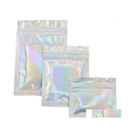 Bolsas de almacenamiento Precio al por mayor Pet Holographic Storge Flat Laser Mylar Foil Pouch Reutilizable Cosmetic Package Bag 100 Pcs1 Drop Delivery Dha6L