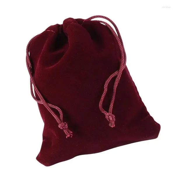 Bolsas de almacenamiento Cinta de regalo de franela roja de vino 10x12 cm Cosméticos Saco de joyería Adecuado para pestañas Cabello Claret Bolsas con cordón 1 unids
