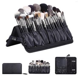 Opbergtassen dames 29 holes zwart pu lederen vouwbare make -up borstel draagbare reis ritssluiting organisator schoonheid cosmetische gereedschappen wassen