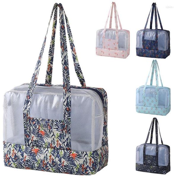 Bolsas de almacenamiento Bolsa de cosméticos para mujer Bolso de lavado Playa Impermeable Deportes Gimnasio Natación Piscina Natación Baño Mar Bolsa Combo Seco Húmedo