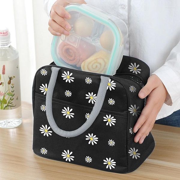 Sacs de rangement sac thermique d'impression de marguerite Portable pour femmes pour le déjeuner grande capacité travail conteneur de nourriture réfrigérateur pique-nique refroidisseur isolé