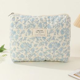 Sacs de rangement pour femmes, sac de toilette esthétique, sac mignon en coton imprimé, grande capacité, fermeture à glissière, pochette à usage quotidien pour filles