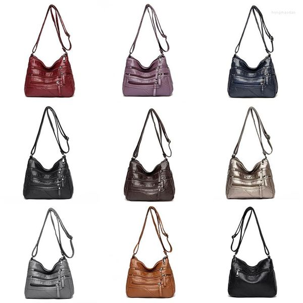 Bolsos de almacenamiento Mujeres Crossbody Multi Pocket Bolsos de cuero Pocketbooks Bolso de hombro