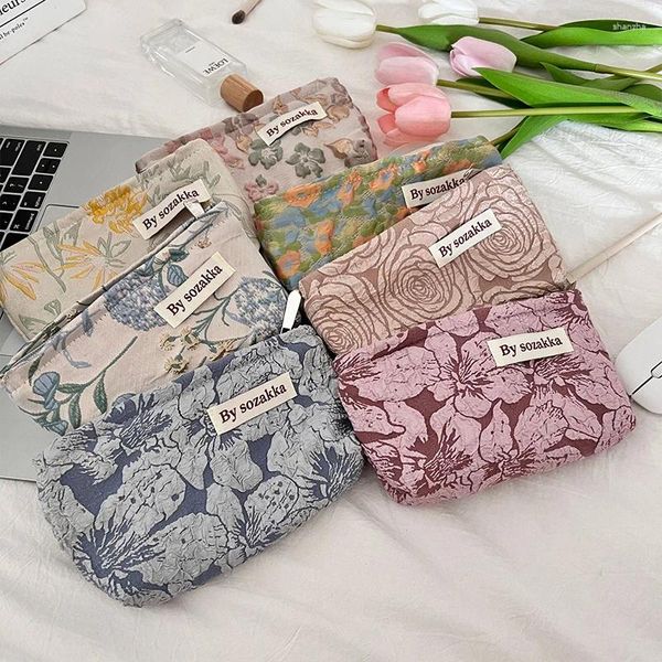 Sacs de rangement Femmes Fashion Floral Cosmetic Sac Kawaii Makeup Makeup Handsbags Téléphone Crayon Organisateur Pouche