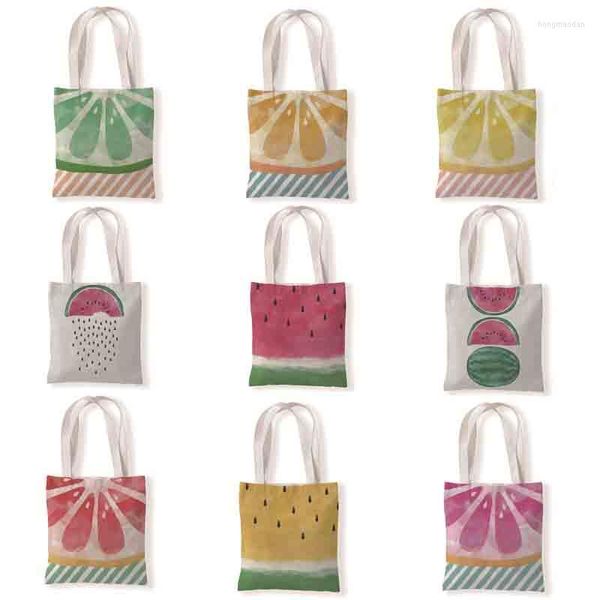 Bolsas de almacenamiento Bolsa de compras reutilizable para mujer Bolso ecológico Playa Gran capacidad Casual Sandía Lona Tote de hombro