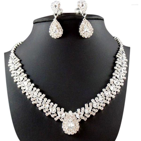 Bolsas de almacenamiento Juego de joyas para mujeres Boda de novia Blanca Great Drop Flash Diamond Collar Pendientes