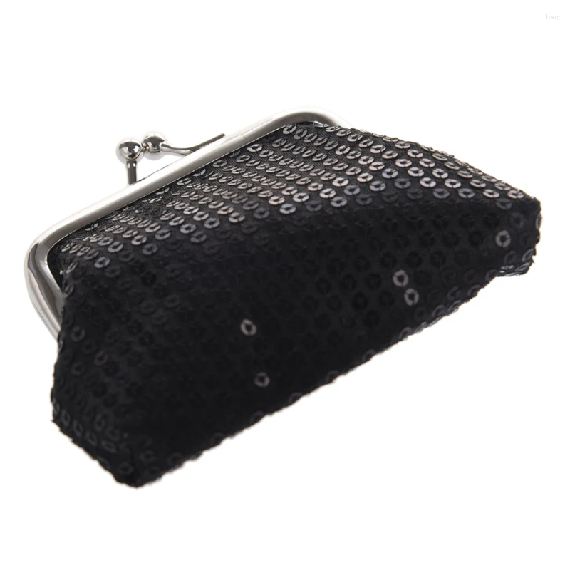 Sacs de rangement Sequins pour femmes Purs à bosse de boucle Mini portefeuille (noir)