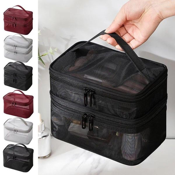 Sacs de rangement en maille transparente pour femmes, pour cosmétiques, maquillage, articles de toilette, organisateur de maquillage de voyage, sac féminin