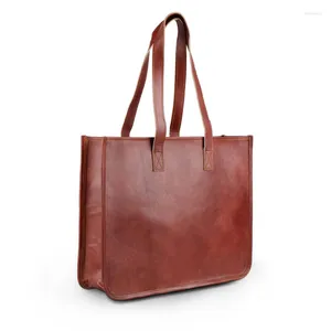 Sacs de rangement pour femmes Vintage en cuir marron Messenger fourre-tout épaule sac à main pour ordinateur portable sac à provisions organisateur de placard