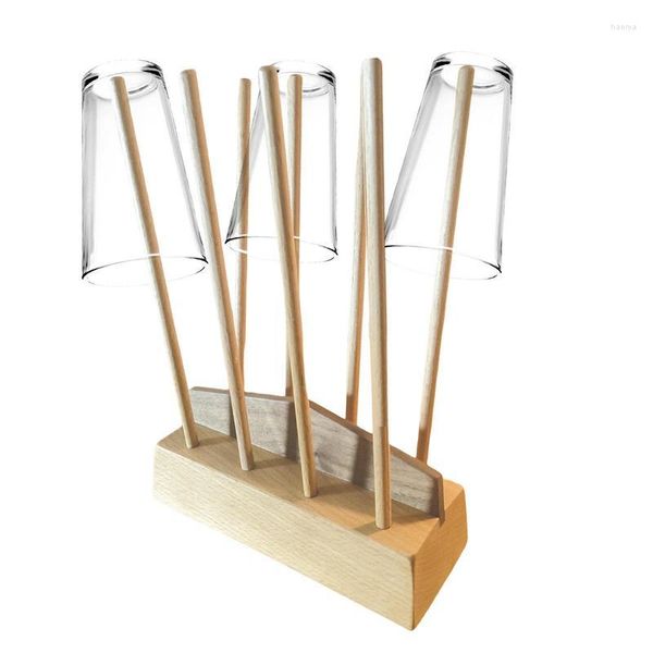 Bolsas de almacenamiento Bolsa de madera Tendedero Escurridor Soporte Soporte Vaso para beber Hecho a mano Stander estable para botellas de agua Taza